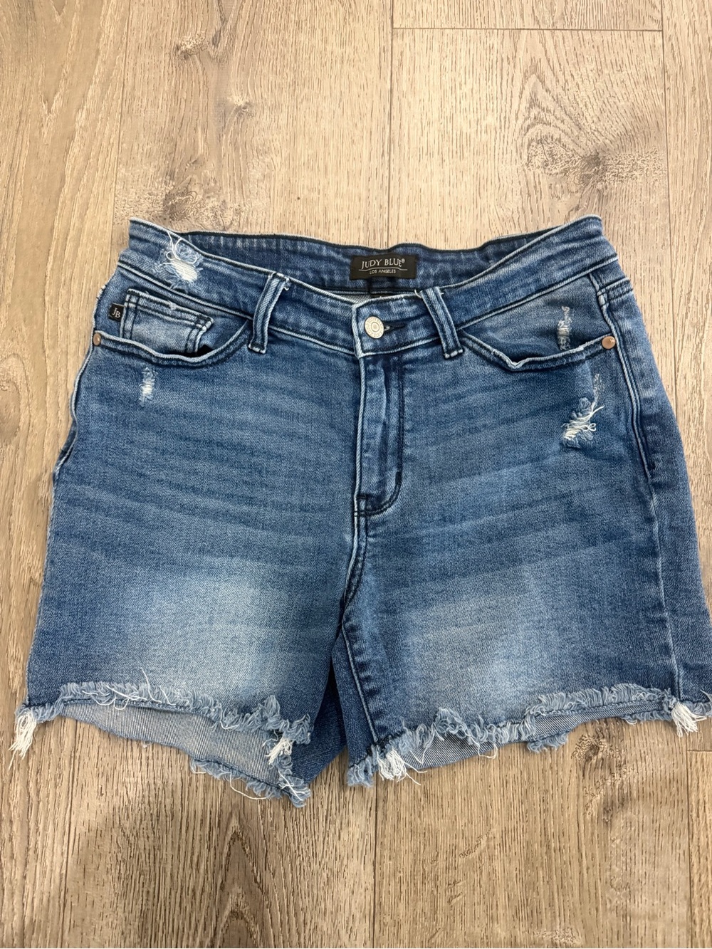 Judy Blue Medium Wash Distressed Denim Shorts